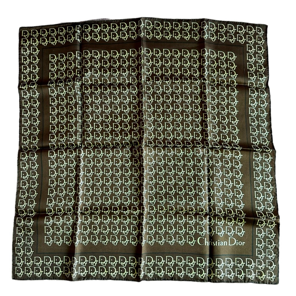 Christian Dior 100% Silk Handkerchief - Brown and Cream - Vintage